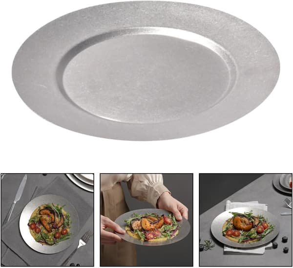 Rund tallrik i rostfritt stål 16 cm Retro Silver Matdisplay Dessertserveringsfat