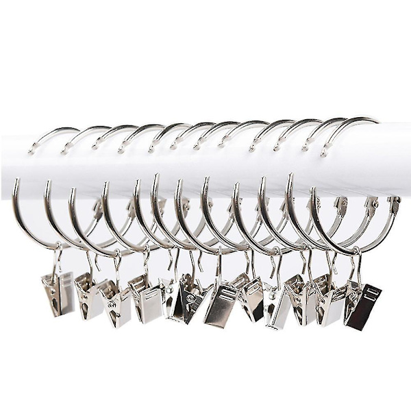 40 stk Gardinringer Gardin Klips Stang 38mm Dusj Metall