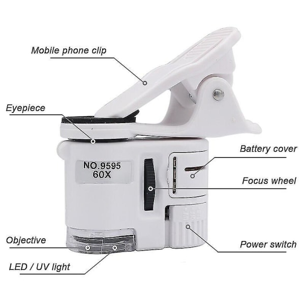 Universalklemmemikroskop 60x LED-smykkeforstørrelsesglass
