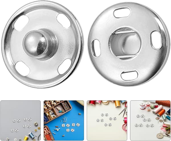 120 stk. metalltrykknapper for sying, påsydde trykknapper 12 mm sølv, trykklåser