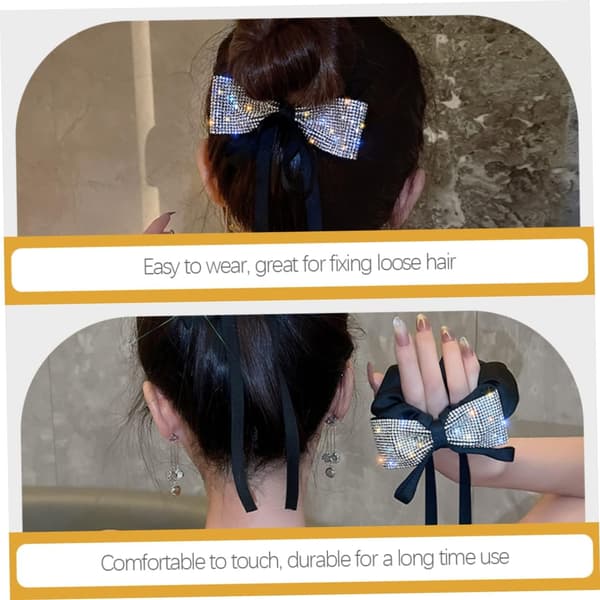 Retro sløyfehårstrikk for jenter, glitrende rhinestones for skolehårtilbehør for kvinner og gutter og jenter