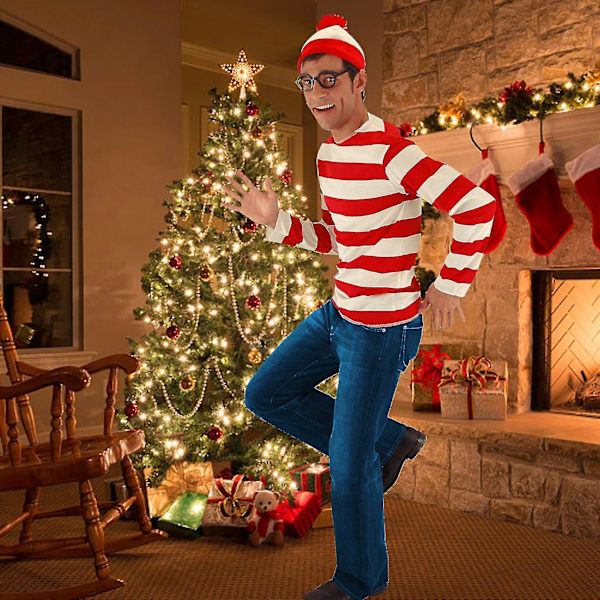 Kostyme for Where's Wally-forestilling Kvinners innovative kostyme Menners Barnhatt Rekvisit Briller L For Man