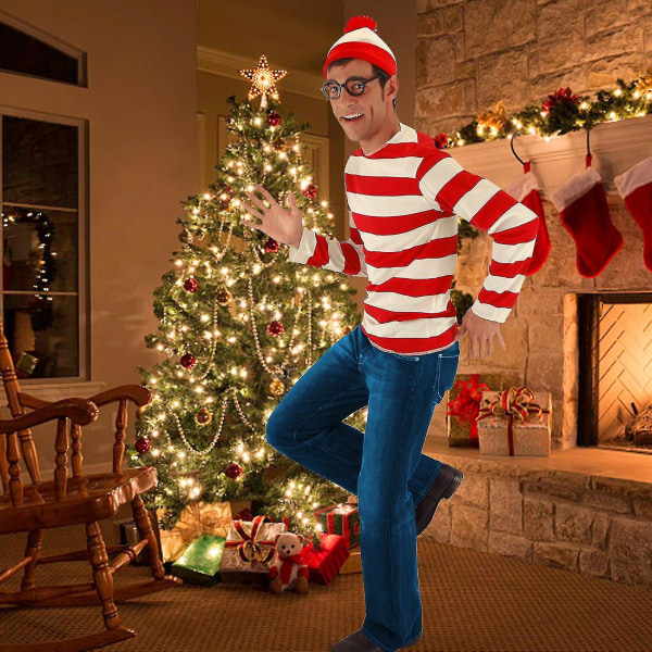 Kostyme for Where's Wally-forestilling Kvinners innovative kostyme Menners Barnhatt Rekvisit Briller XL For Man