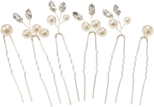 6 stk U-formede perlehårnåler til bryllup elegante brudehårtilbehør