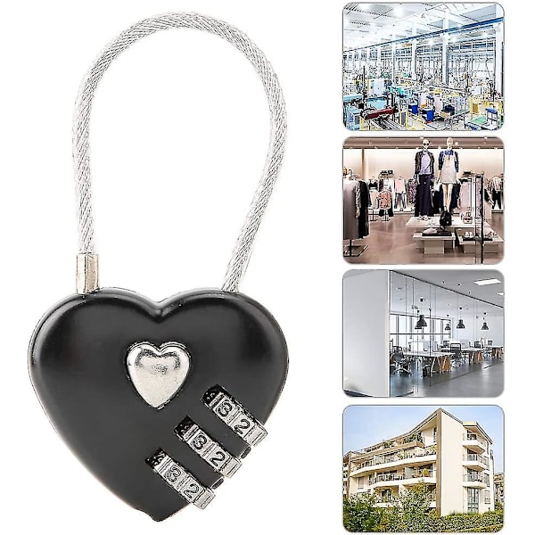 Kombinationsspänne i zinklegering, hjärtformad, för bagage, ryggsäck, bärbar (svart) (1 st)