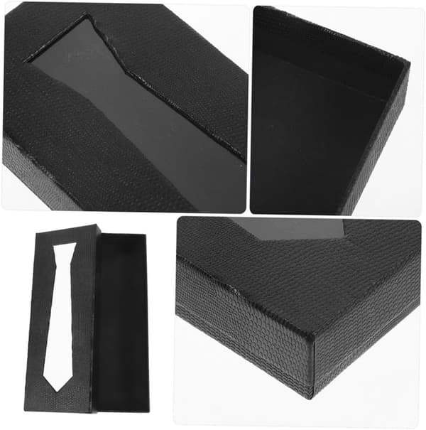 2 stk. svarte slipsbokser for menn, oppbevaringsbokssett for slips laget av solid papp