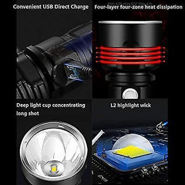 30 000-100 000 Lumen Högpresterande LED Vattentät Ficklampa