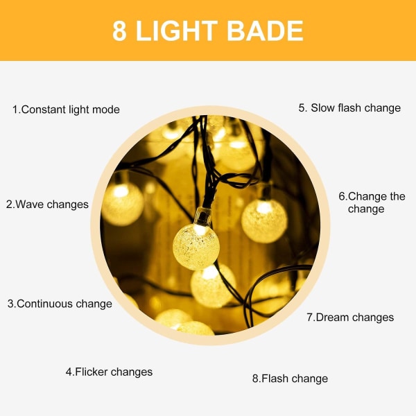 Led lyskæde Solar lyskæde 8 blinkende tilstande Vandtæt dekorativ belysning  7909 | Fyndiq
