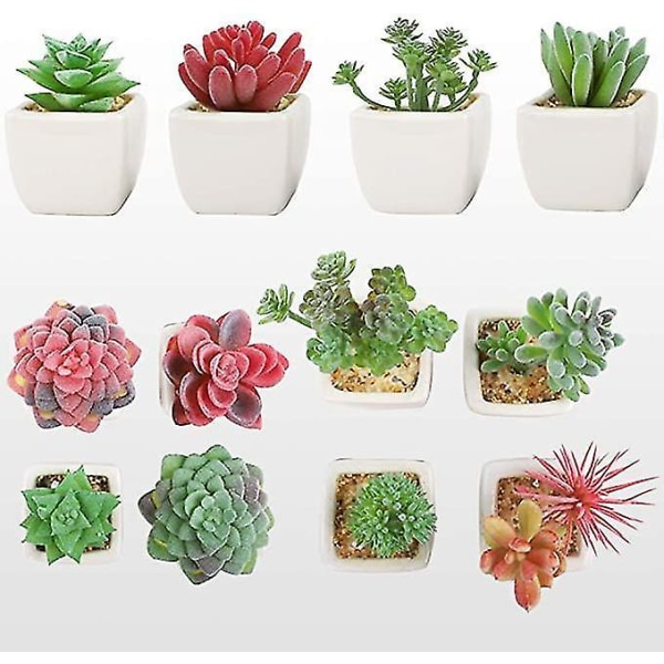 Kunstige Sukkulenter Planter 14 Stk Upottede Faux Grønne Picks