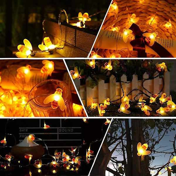 [50 LED] Solcellslampor för trädgård, Bi-formade Fairy String Lights 7m/24ft 8 lägen Vattentäta Utomhus/Inomhus