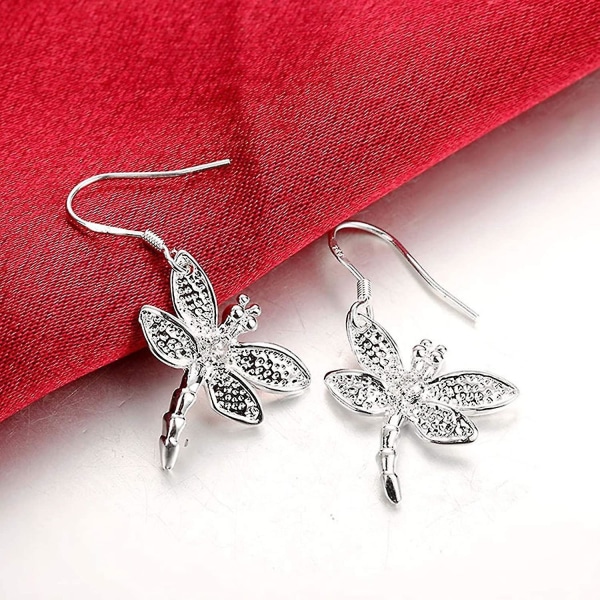 Cubic Zirconia Inlagd Silverpläterad Dragonfly Drop Dingle Hook Örhängen För Kvinnor Män Flickor Pojkar