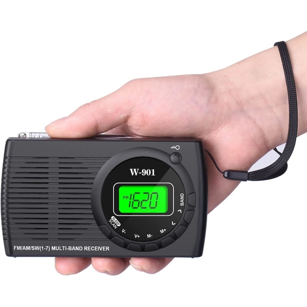 Personlig lommeradio FM bærbar minimottaker, med digital LCD-skjerm, hodesett, lomme-walkman