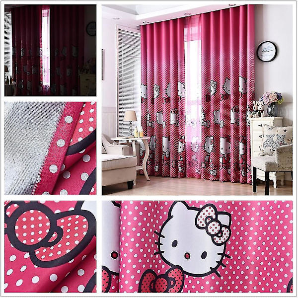Pink Katteprint Lysdæmpende Gardiner Pigeværelse 1 Styk