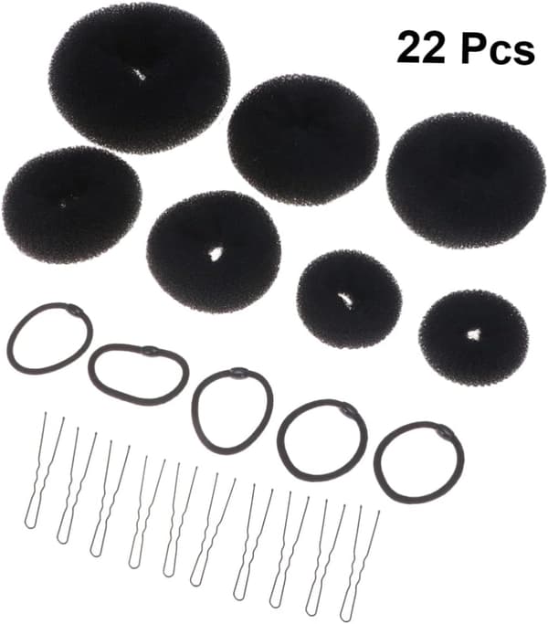 22 stk. Håropsætning Bun Kit Bolleformede Clips Elastiske Hårreb til Stylingtilbehør til DIY Fletning og Opsætning