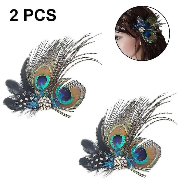 2 stk. Mode Peacock Fjer Hårklemmer Hårnåle Aftenkjole Hovedbeklædning Bryllup Fjer Fascinator