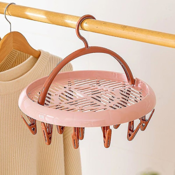 Multifunktionell Torkställ Multi-klämma Strumpor Balkong Vikbar Underkläder Multi-purpose Hushåll Multi-huvud Klädställ Pink