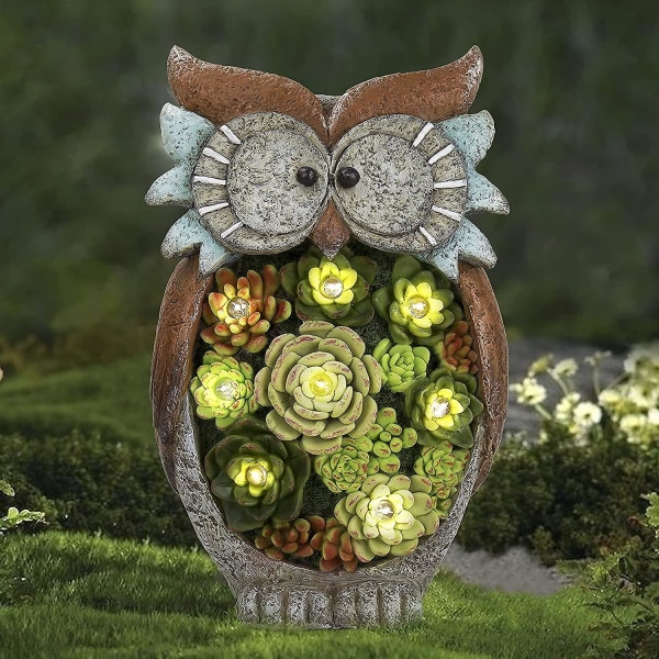 Havefigur til haven, solcelledrevet harpiksugle sollampe, dyrefigur lyslampe