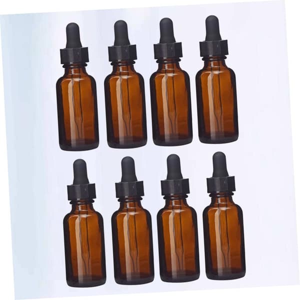 8 stk. 30 ml brune glasflasker til æteriske olier med sorte dråbehætter Små parfumeflasker