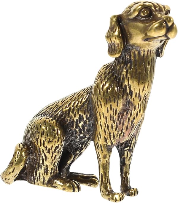 Messing hundestatue, solid antikk stil, realistisk tekstur for romdekorasjon