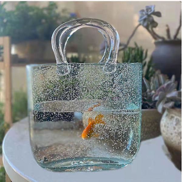 Hantverkargjord Glasvas, Fiskbål, Blåsbubblor, Handväska Form Klar Vas för Jul, Födelsedagspresent, Bord, Bröllopsdekoration Light grey