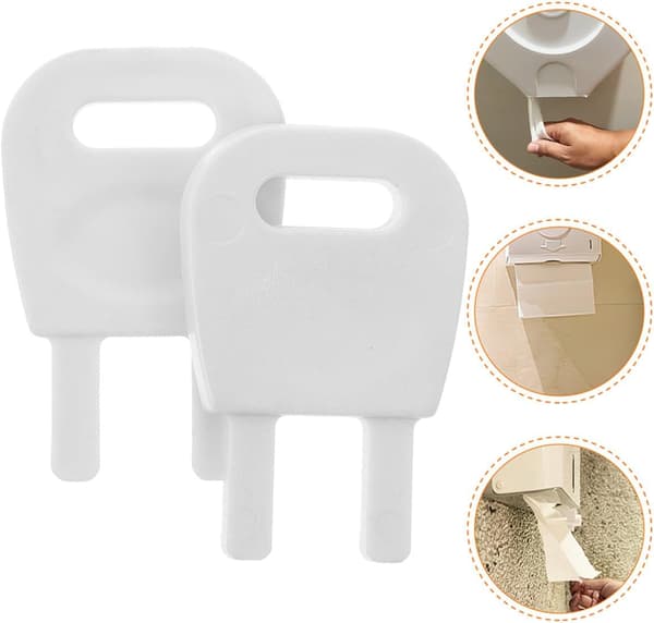 2 stk. hvide plastiknøgler til toiletpapirdispenser og papirhåndklædedispenser
