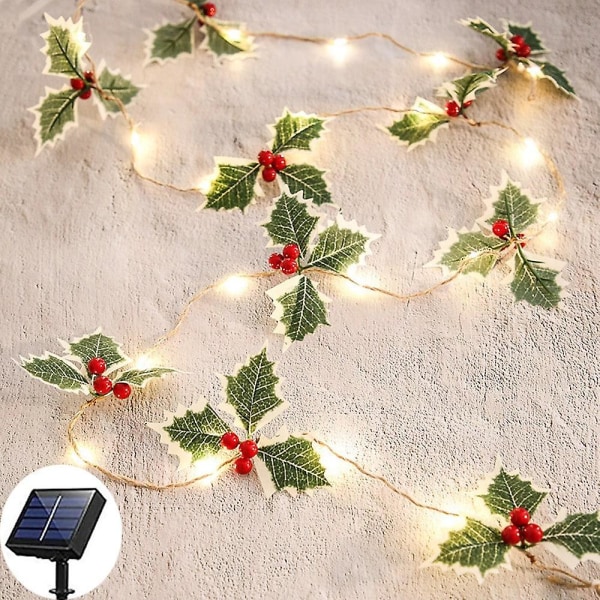 Jul Røde fruktblader Fairy String Lights Solar Powered