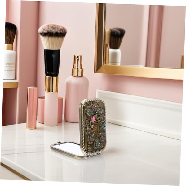 Retro Bærbart Makeupspejl Foldbart Design med Dobbeltsidet Forstørrelse til Kvinder