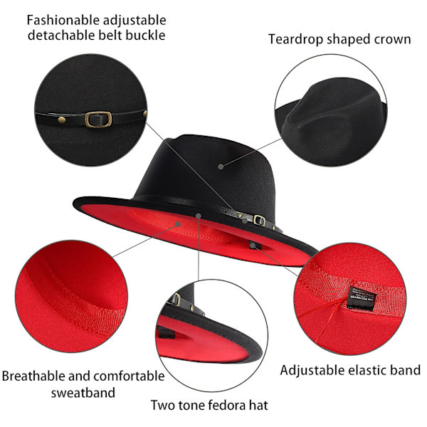 Herre- og Damebredbremmet Uldfelt Fedora Hat med Bæltespænde Unisex Floppy Panama Hat Cowboy Hat Solhat
