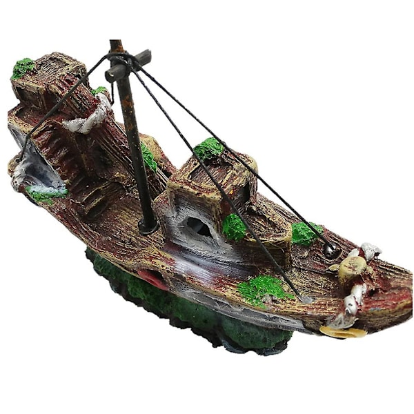 Akvariumdekorasjoner, 21 cm lang piratskip i kunstig polyresin