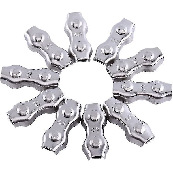 Dubbelklämma Ståltrådskabelklämma Tvingklämma Wire Rope Clip U-formad klämma Ring Topphylsa Klämma (silver) (10 st)