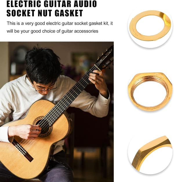 Sett med mutter og skive til elgitar-jack, metallmateriale 10 stk.