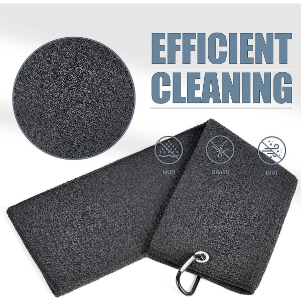 2 golfhåndklær | Premium mikrofiberstoff | Vaffelmønster | Kraftig karabinkrok, svart