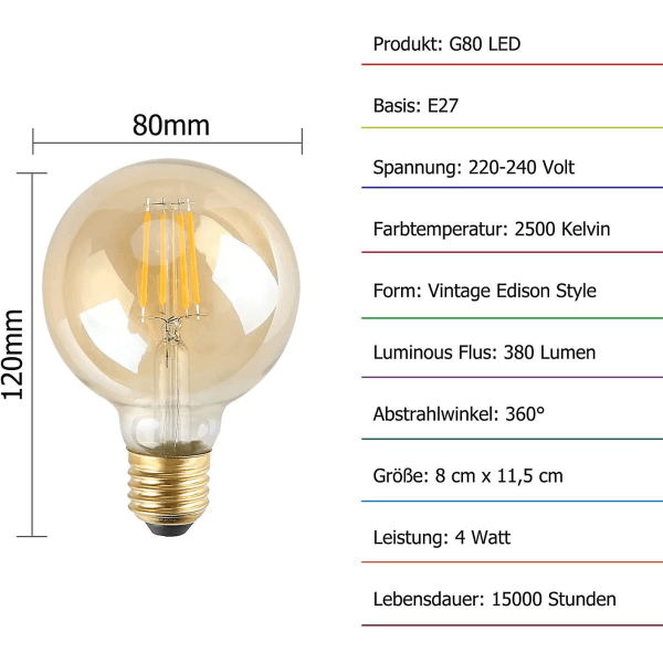 6 set Vintage Edison -lamppuja - E27 pohja - 4w - Korvaa 40w