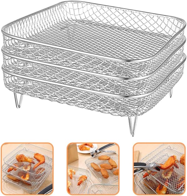 3-lags frituregryde dampstativ i rustfrit stål, stabelbart dehydratorstativ, grillstativ til madlavning