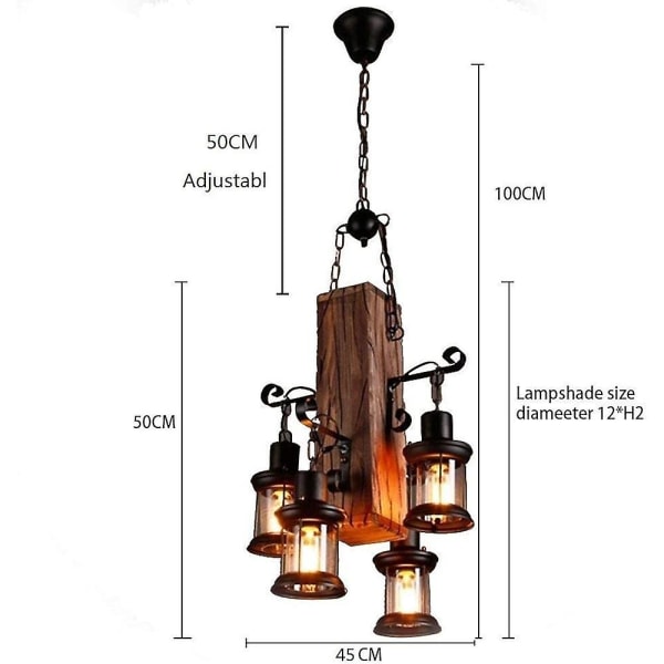 4-lys 45cm LED Pendel Træ Bambus Industriel