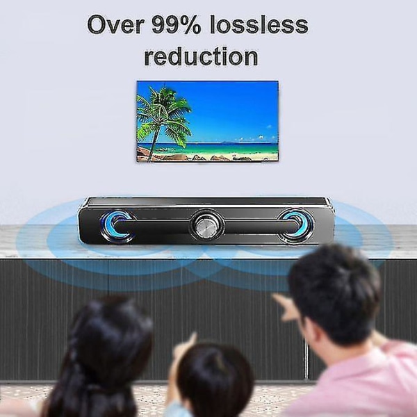 Bluetooth Soundbar Stereo LED-ljus Subwoofer Högtalare för Dator TV Telefon - Vit