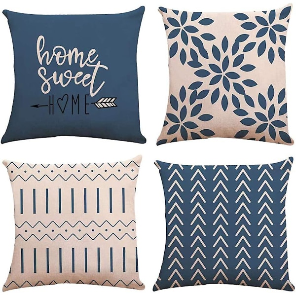 Tyynynpäällinen 18x18 Moderni Sovan Hug Tyynynpäällinen, Ulkokangas Pellava Tyynynpäällinen (Vaaleansininen, 4-osainen Sarja)