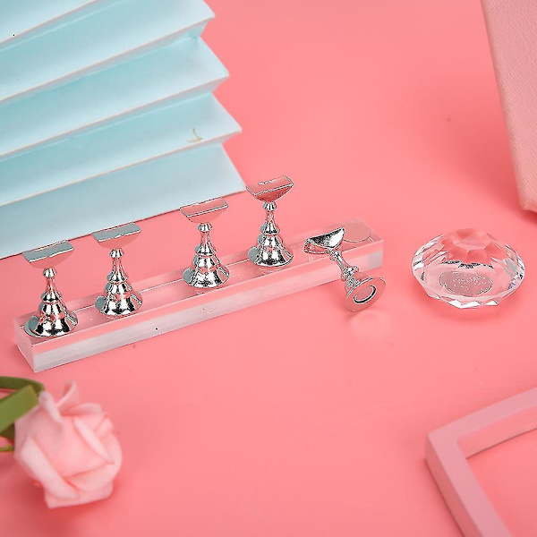 Neglekunst Display Øvelsesstativ Magnetisk Negle Fingernegl Tip Holder Manicure Sæt Værktøj (6)