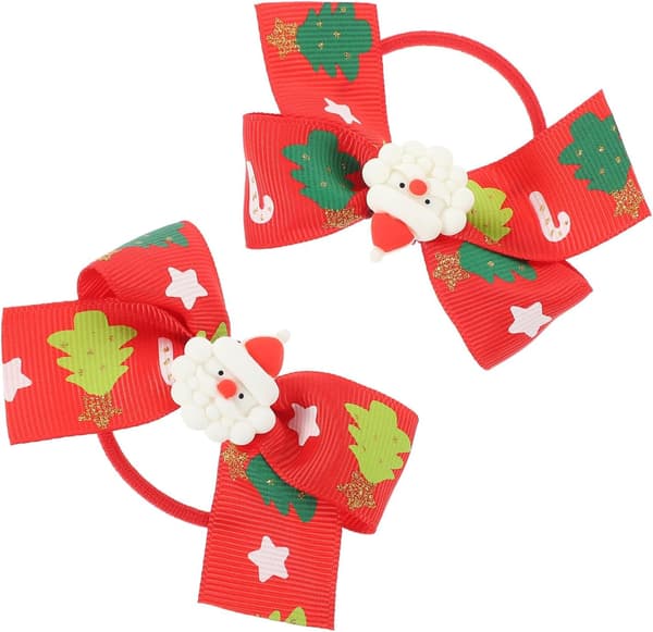 2 st julrosetter hårband för flickor elastiska hästsvanshållare rosettknutsdesign för julfester och vardagsbruk