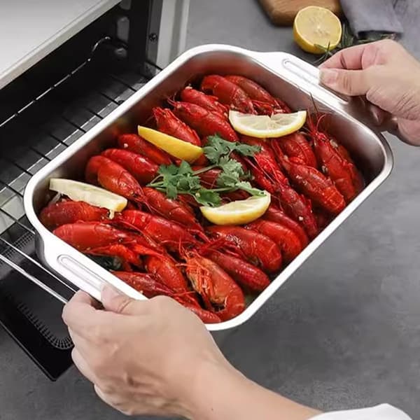 Rektangulär ugnsform i rostfritt stål 41 * 24 * 5,3 cm, säker för spishäll, motstår skevhet
