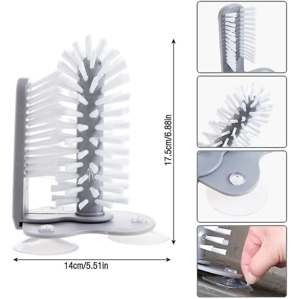 Rengöringsborste för glas med sugkopp, rengöringsmedel för stående glaskoppar, borste för Lazy Cup i glas