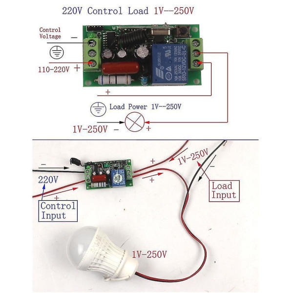 10A Kaukosäädinmoduuli 433MHz Kytkimellä LED-valolle ja tuulettimelle