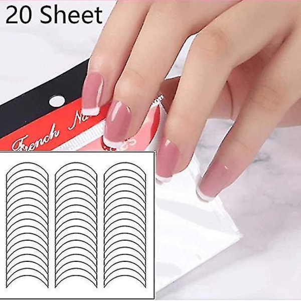 20 ark French Manicure Sæt Selvklæbende Nail Art Stickers