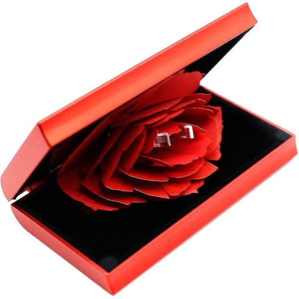 3D Pop Up Rose Ring Holder Bryllupssmykker Gaveeske Rød