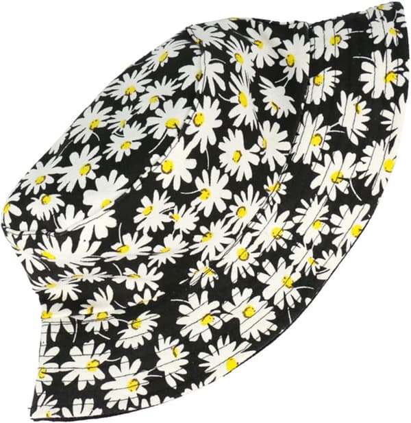 Daisy Printing Bucket Hat Sommer Solhat Mode til Udendørs Strandrejser Solbeskyttelse Sort