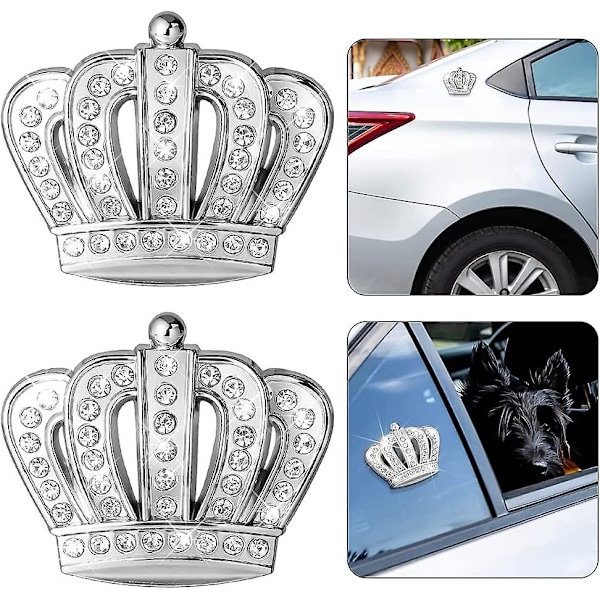 2 kpl Bling Crystal 3D Auton Tunnusmerkki Tarra, Vedenkestävä Kromi Metalli Kruunu Auton Tarra