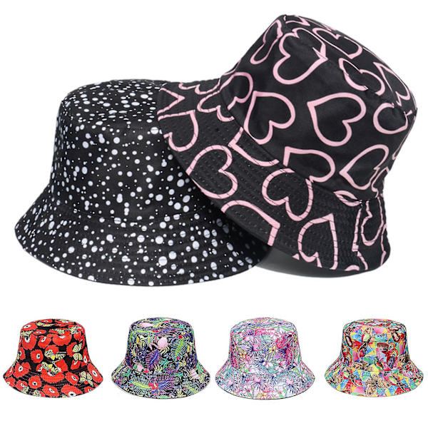 Dobbeltsidig Baskethue Polka-dot Love Fiskerhat Solbeskyttelse Gave Til Par A