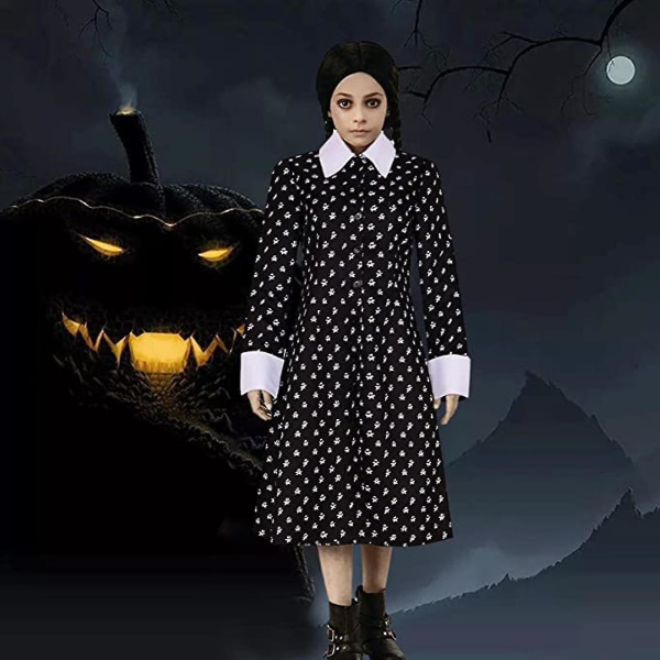 Barn Wednesday Addams Kostyme Anime Uniform Skjørt Antrekk S