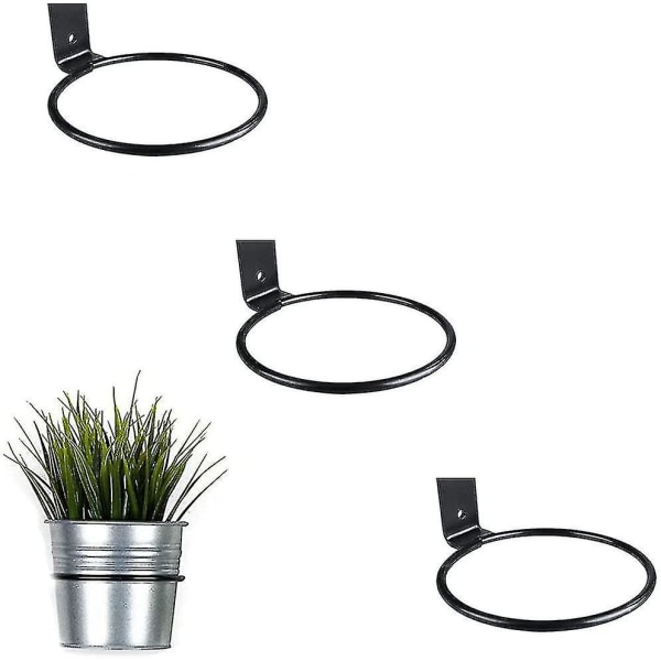Blomkruka Väggfäste Set 3 - Hängande Järnhållare - Svart - Storlek: 10,2 Cm