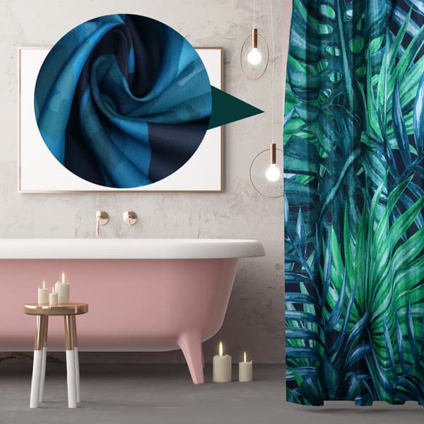 Vanntett 180x180cm dusjforheng med polyester 3D digitalt blomster-bananblad-design